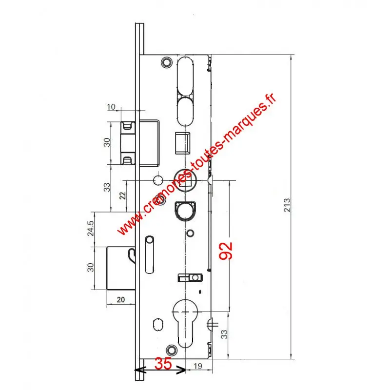Serrure ROTO 4 galets axe 35 mm